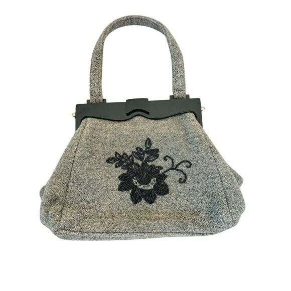 Timmy Woods Handbags - Timmy Woods Beverly Hills Art Deco Beaded Bag Floral Gray Flannel Cocktail Artsy